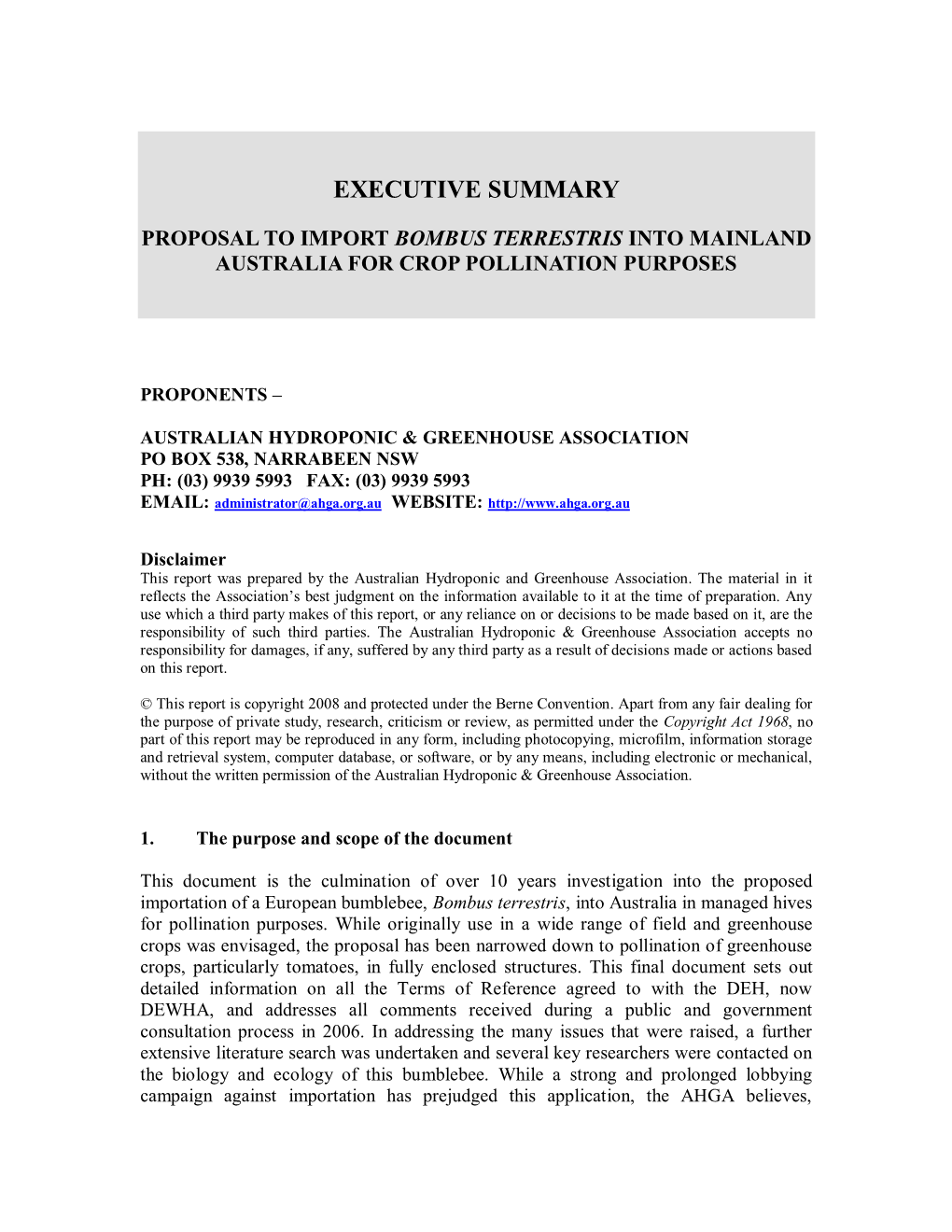 Proposal to Import Bombus Terestris Into