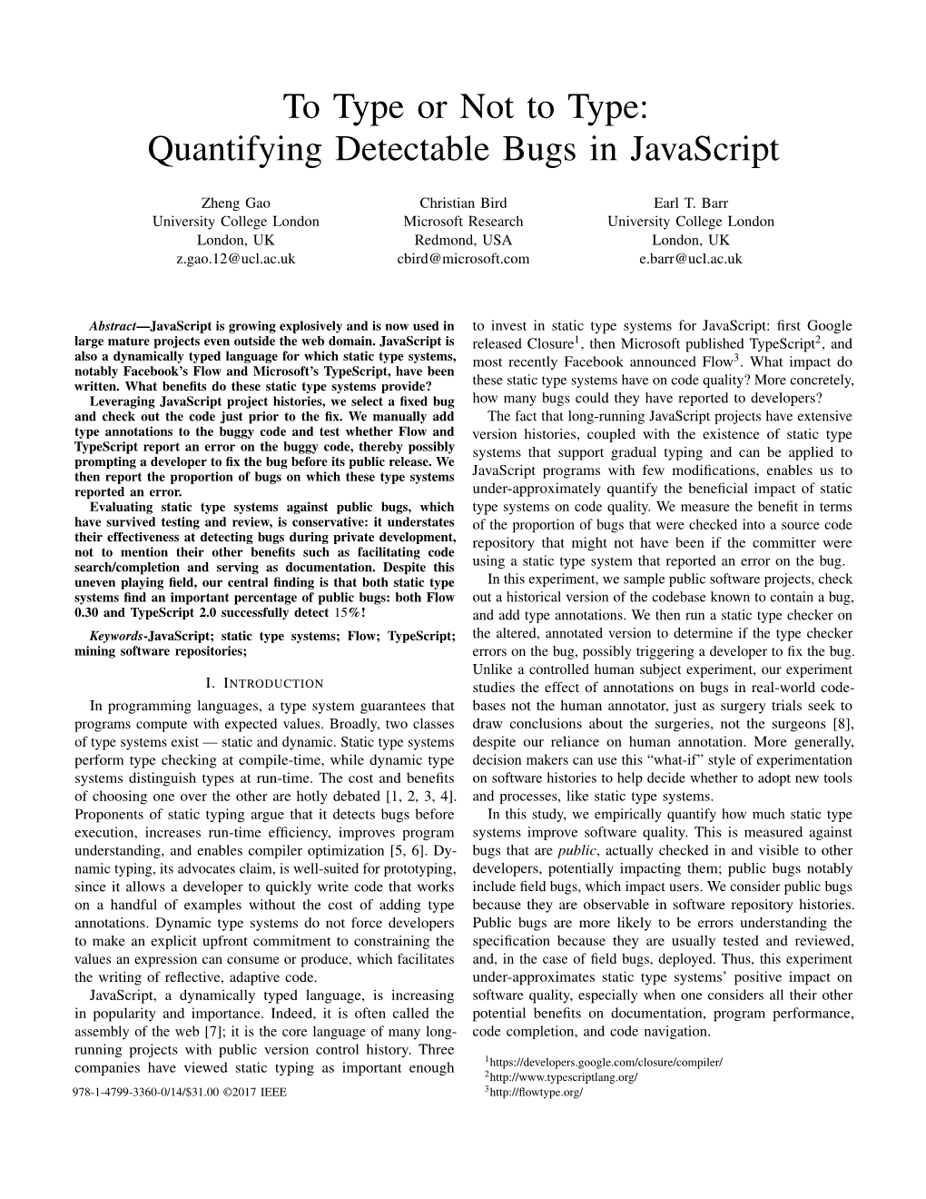 To Type Or Not to Type: Quantifying Detectable Bugs in Javascript
