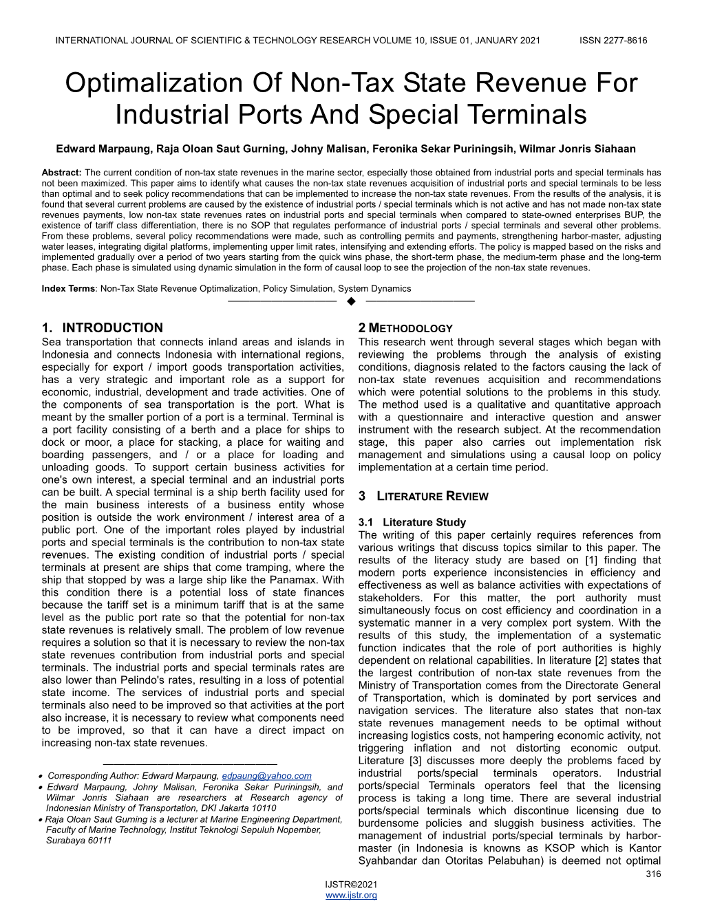 Optimalization of Non-Tax State Revenue for Industrial Ports and Special Terminals