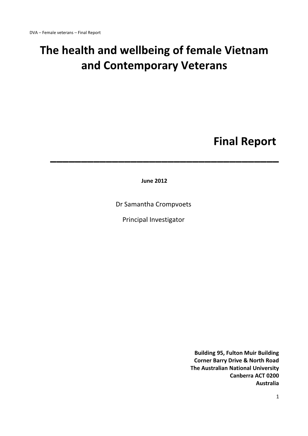 The Health and Wellbeing of Female Vietnam and Contemporary Veterans