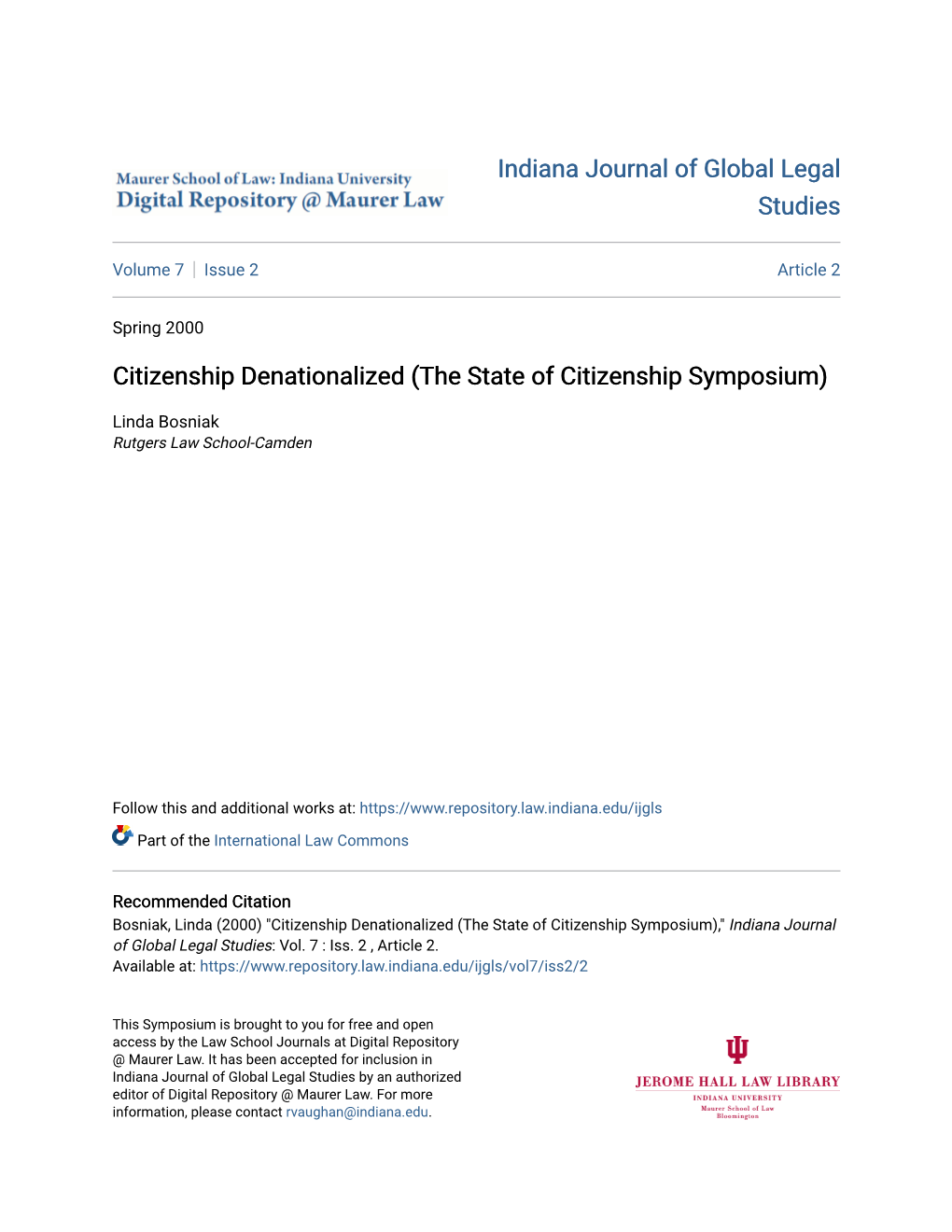 Citizenship Denationalized (The State of Citizenship Symposium)