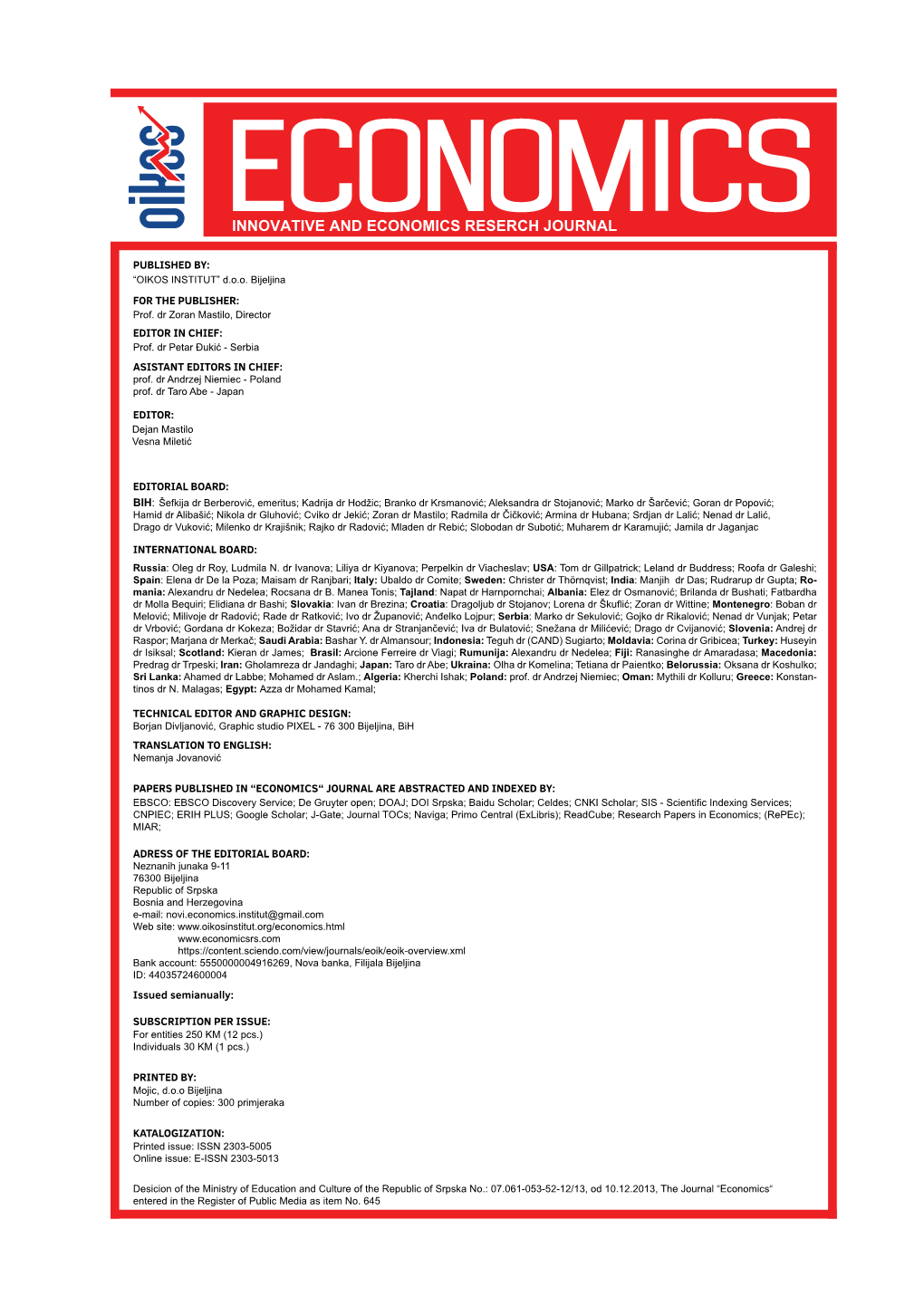 Innovative and Economics Reserch Journal