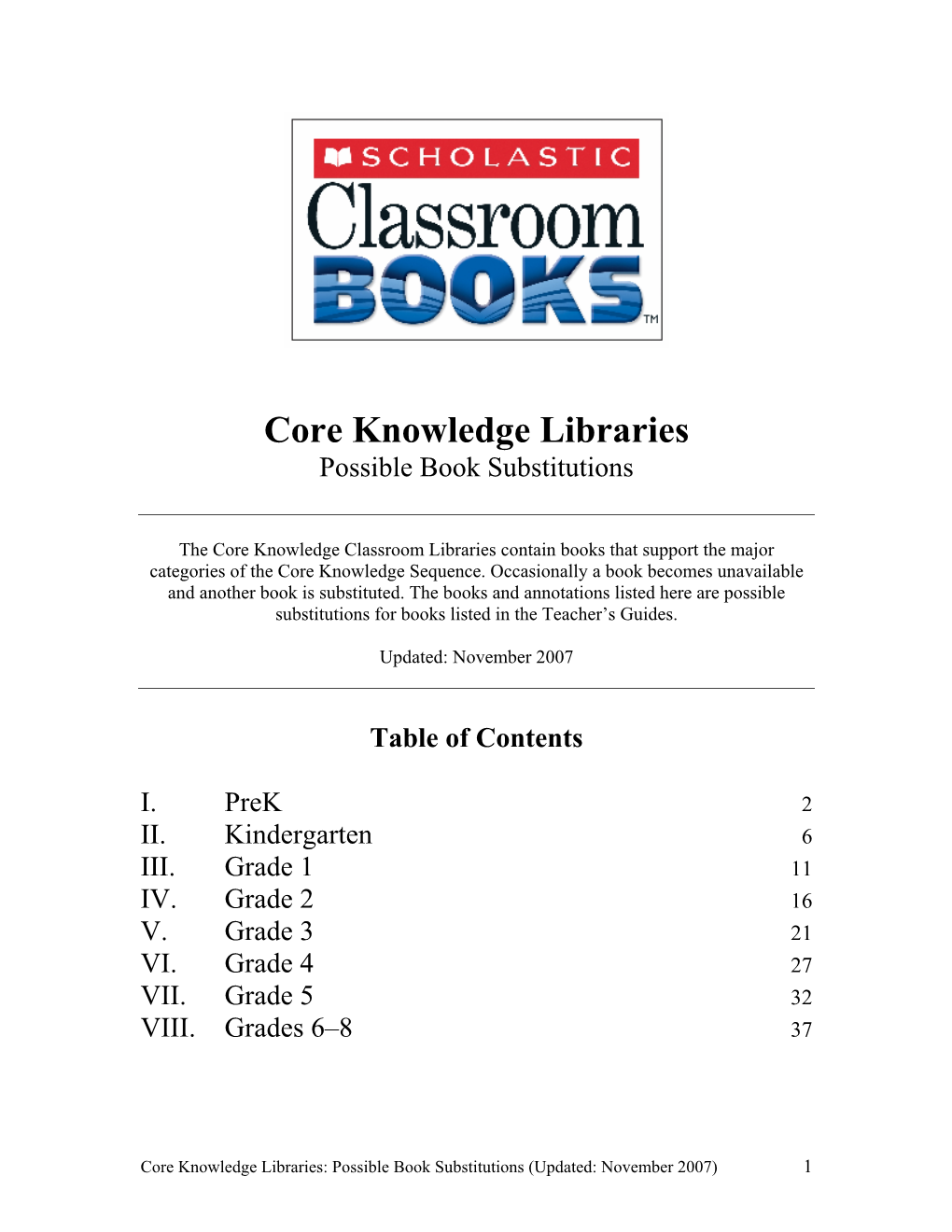 Core Knowledge Libraries Possible Book Substitutions