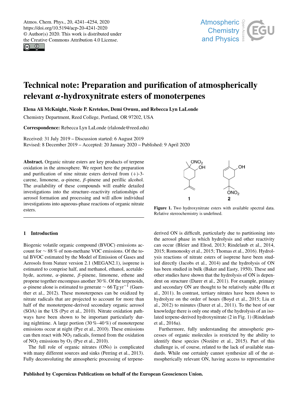 Preparation and Purification of Atmospherically Relevant Α