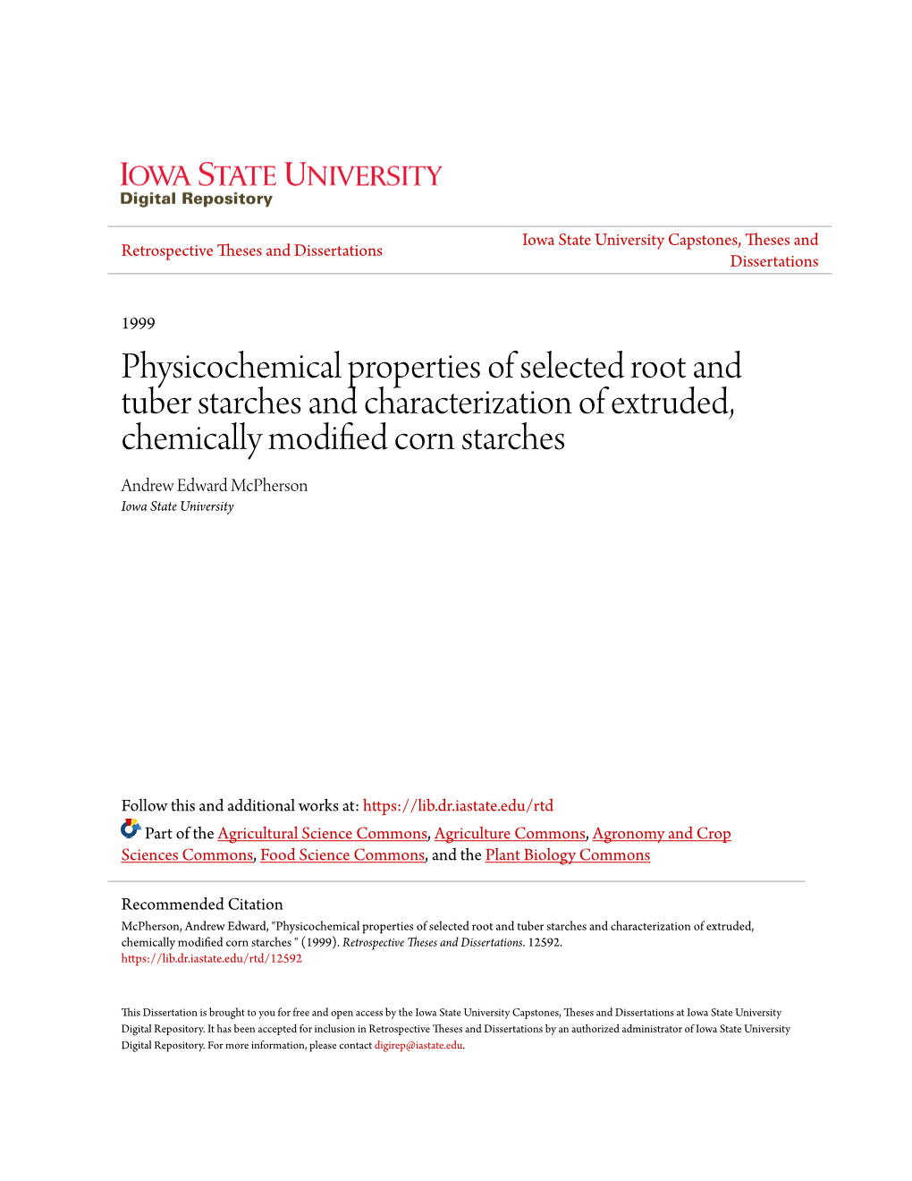 Physicochemical Properties of Selected Root and Tuber Starches