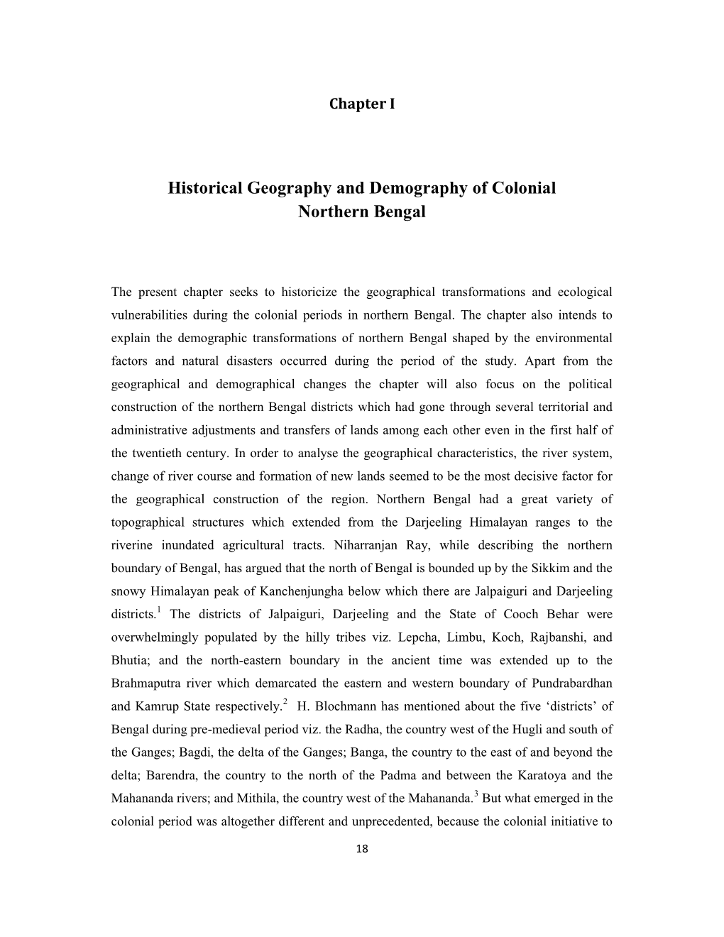 Historical Geography and Demography of Colonial Northern Bengal