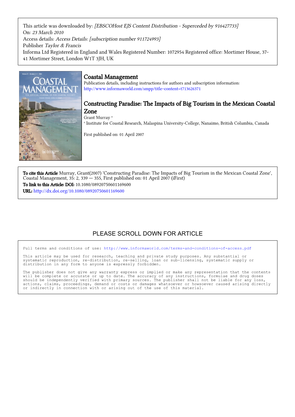 Murray. 2007. Cancun Coastal Tourism Impacts.Pdf