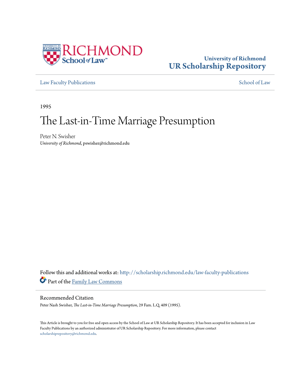 The Last-In-Time Marriage Presumption Peter N