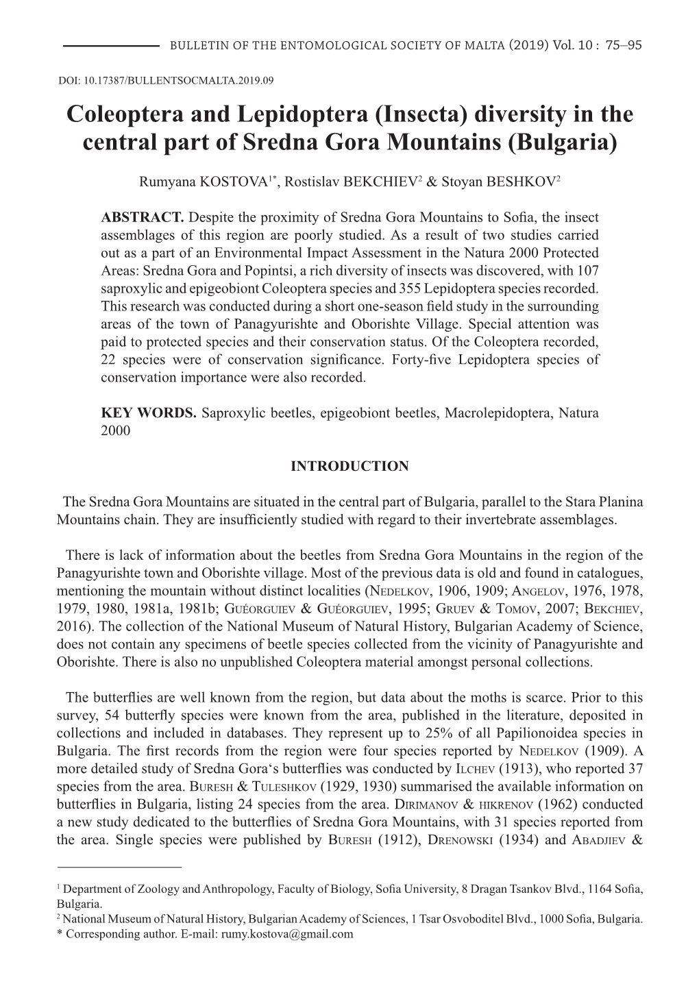 Coleoptera and Lepidoptera (Insecta) Diversity in the Central Part of Sredna Gora Mountains (Bulgaria)