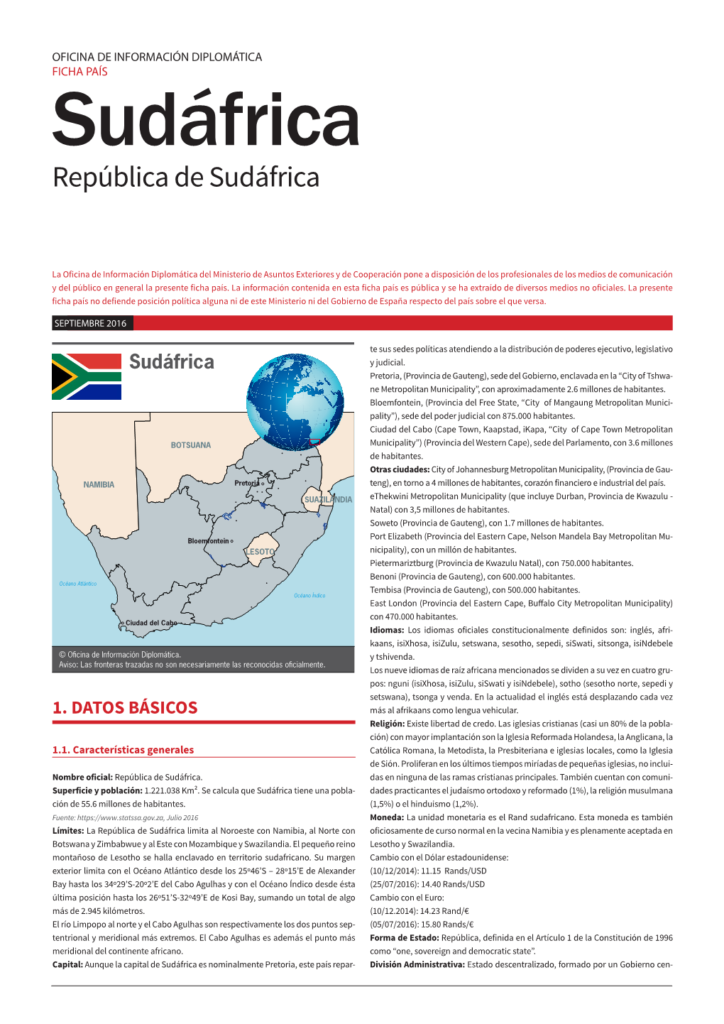 FICHA PAÍS Sudáfrica República De Sudáfrica