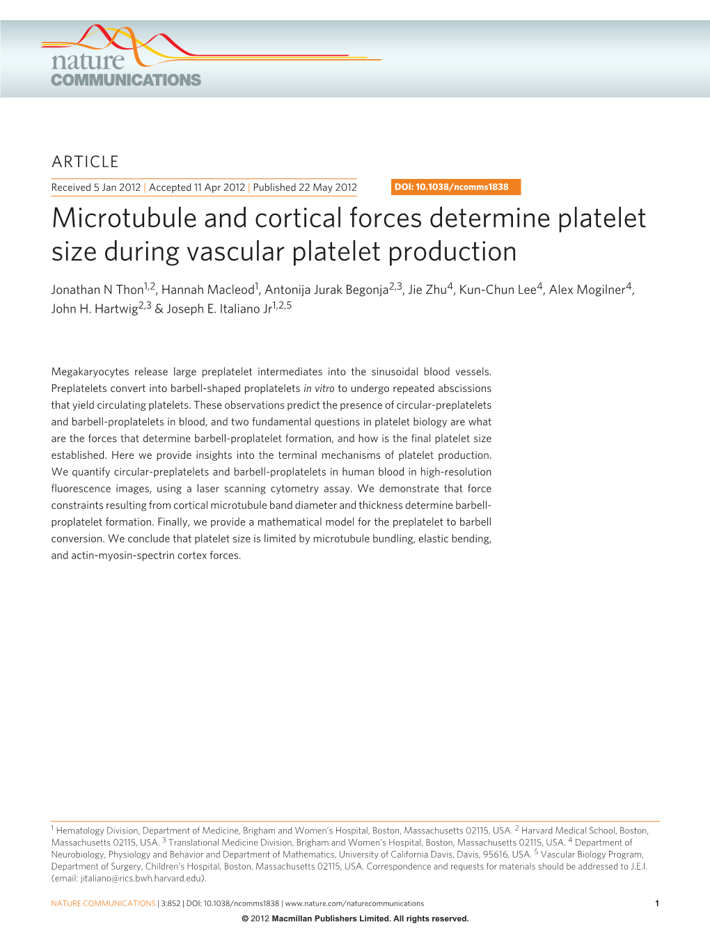 Microtubule and Cortical Forces Determine Platelet Size During Vascular Platelet Production