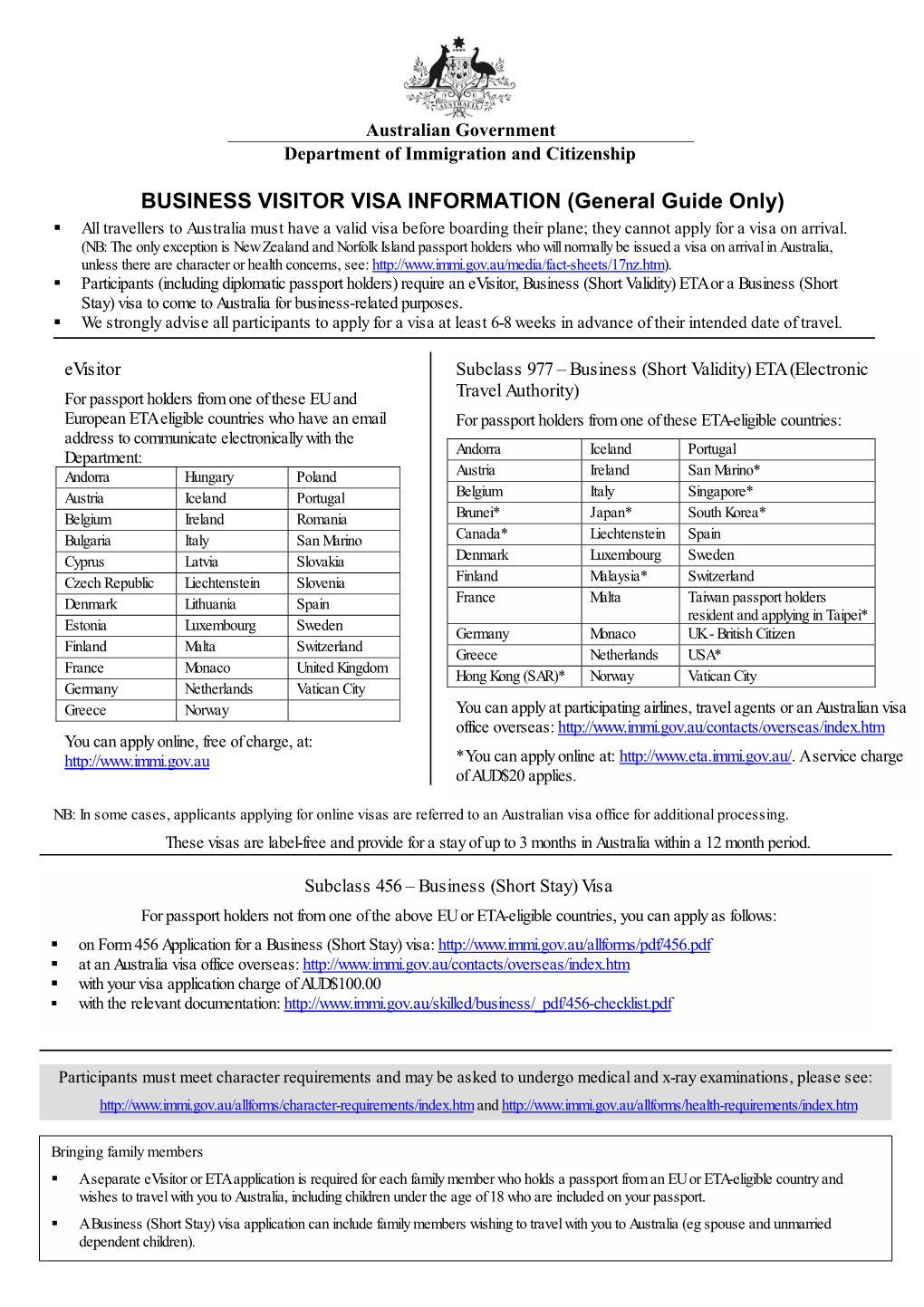 Business Visitor Visa Information