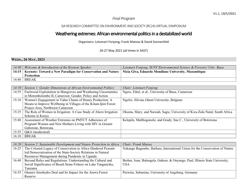 African Environmental Politics in a Destabilized World