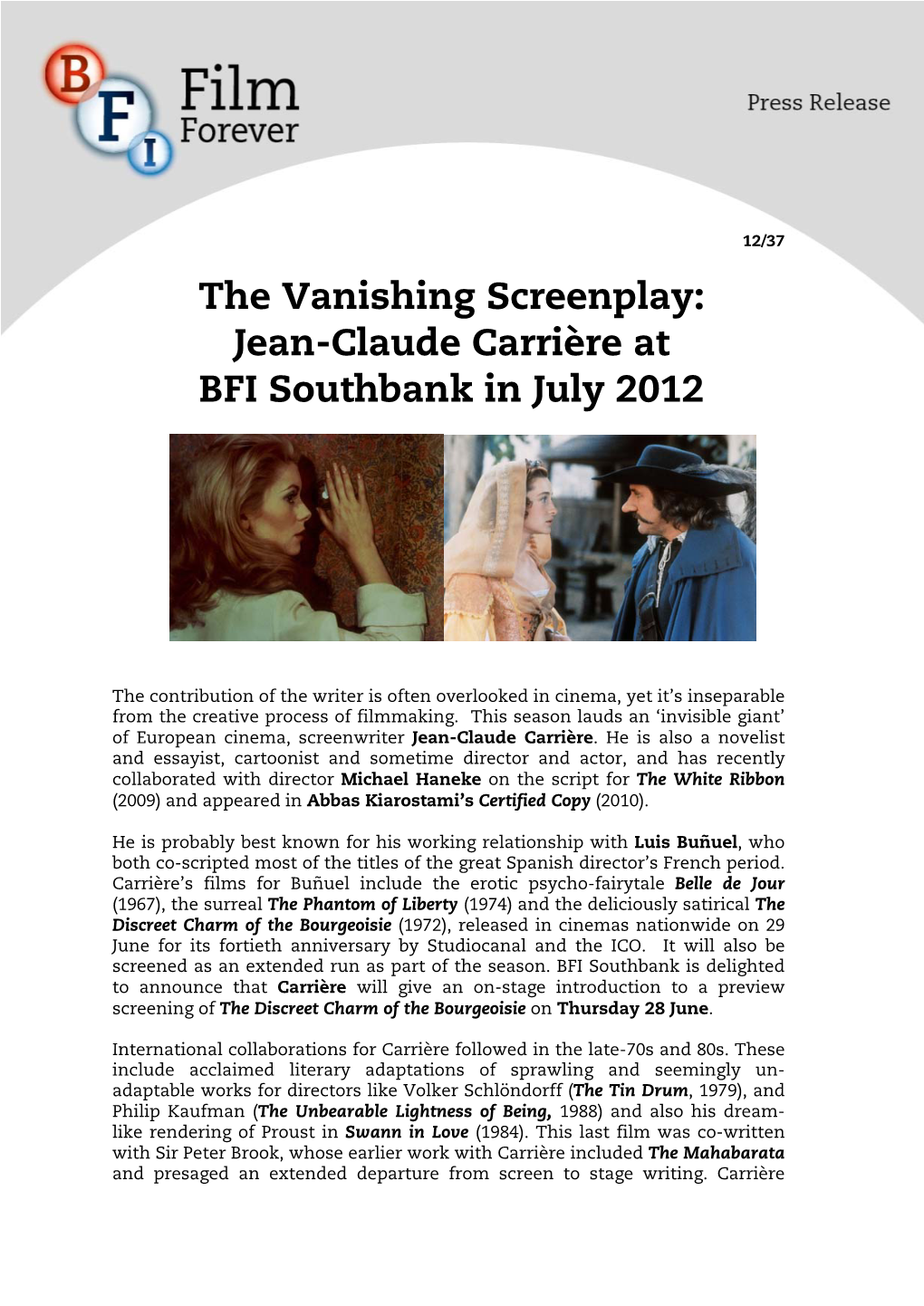 The Vanishing Screenplay: Jean-Claude Carrière at BFI Southbank in July 2012