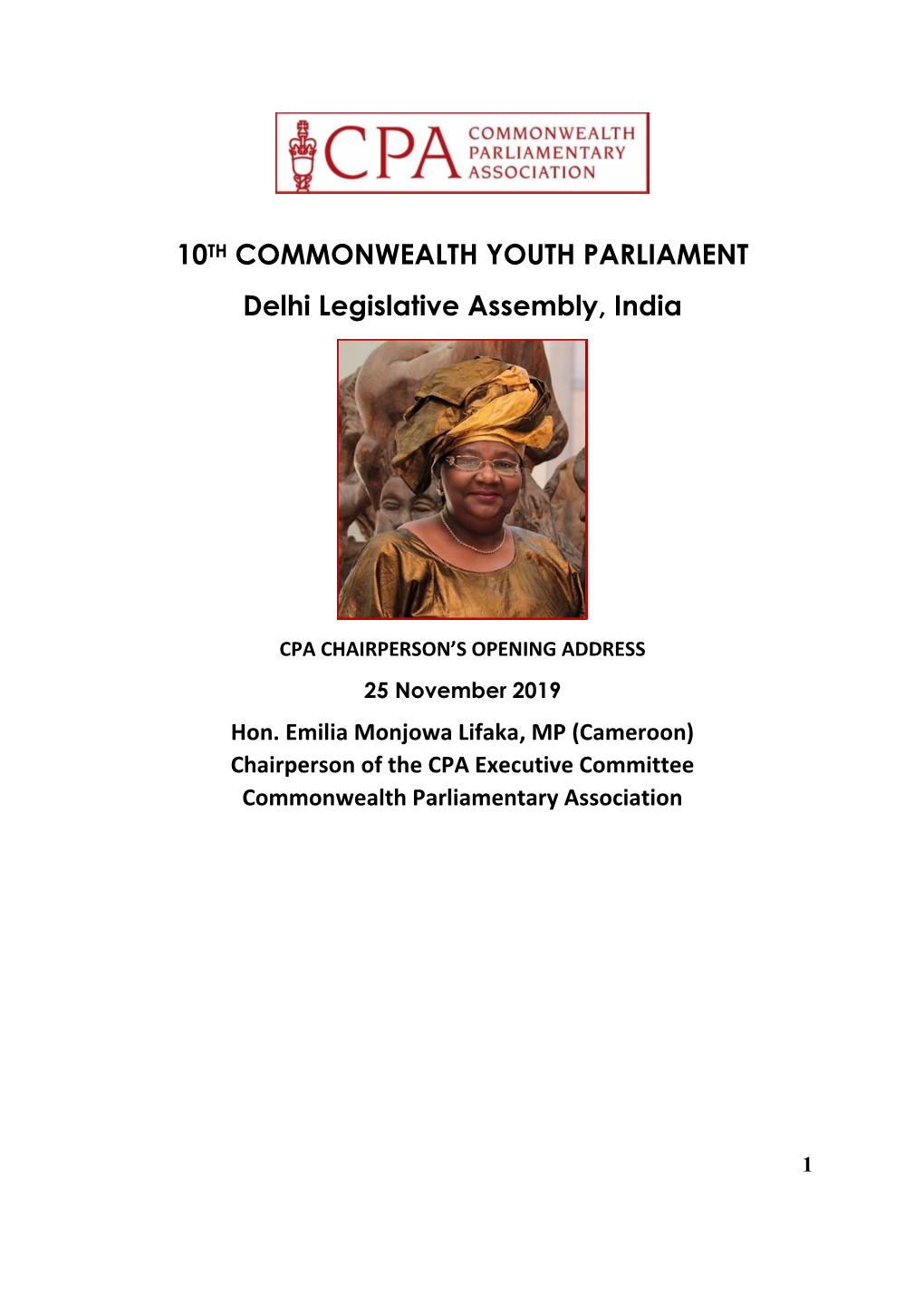 10TH COMMONWEALTH YOUTH PARLIAMENT Delhi Legislative Assembly, India