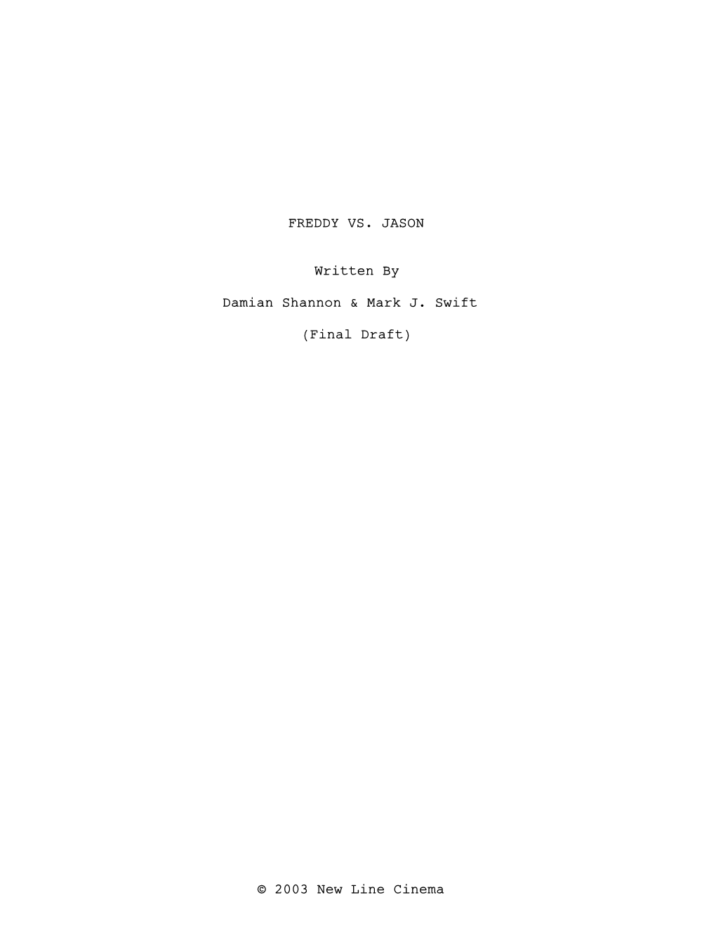 Freddy Vs. Jason Script