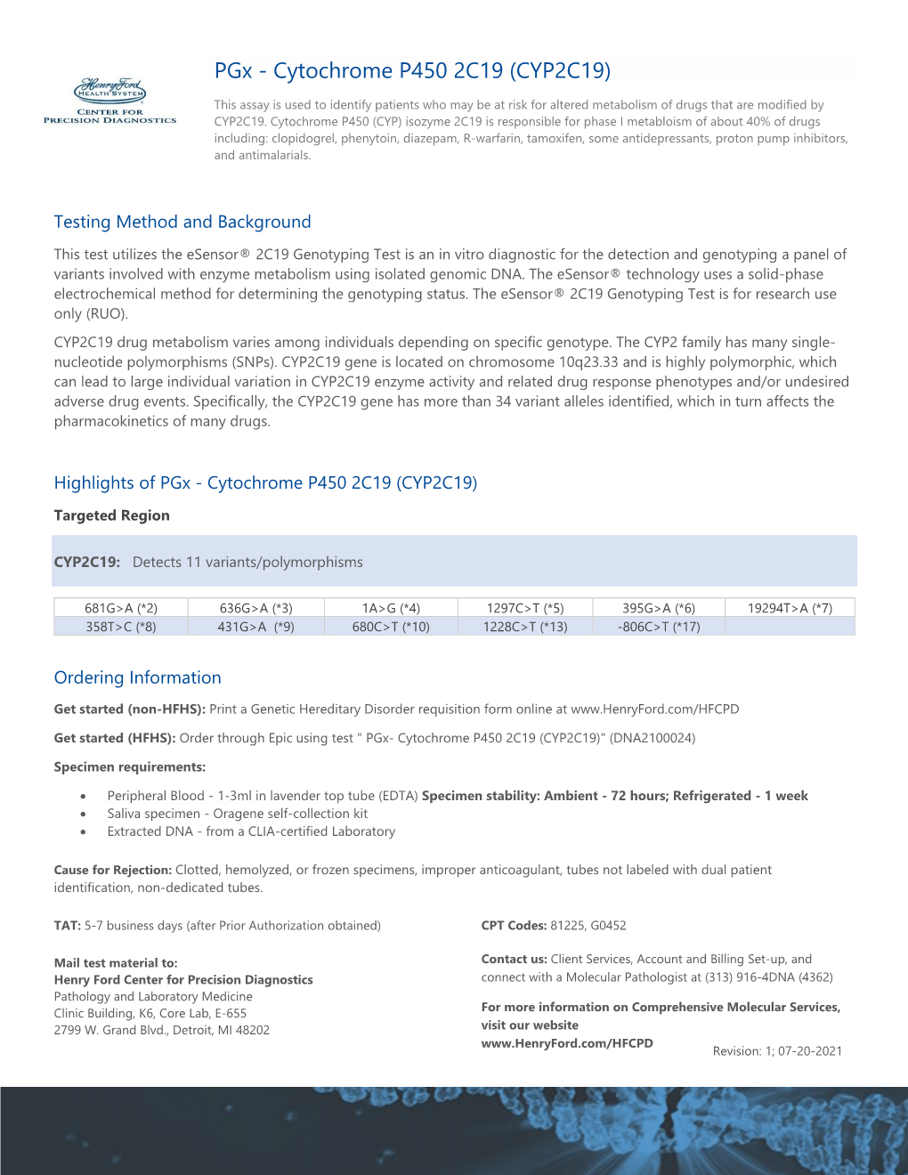 Pgx - Cytochrome P450 2C19 (CYP2C19)