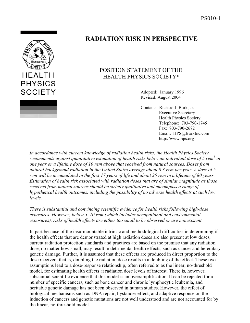 Radiation Risk in Perspective