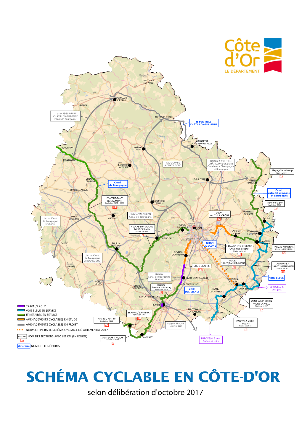 Carte Des Itinéraires Cyclables En Côte D'or