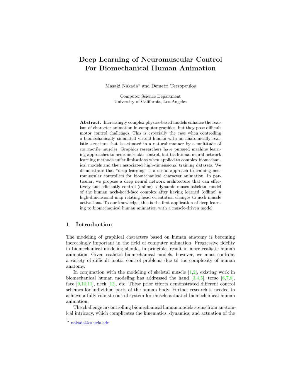 Deep Learning of Neuromuscular Control for Biomechanical Human Animation