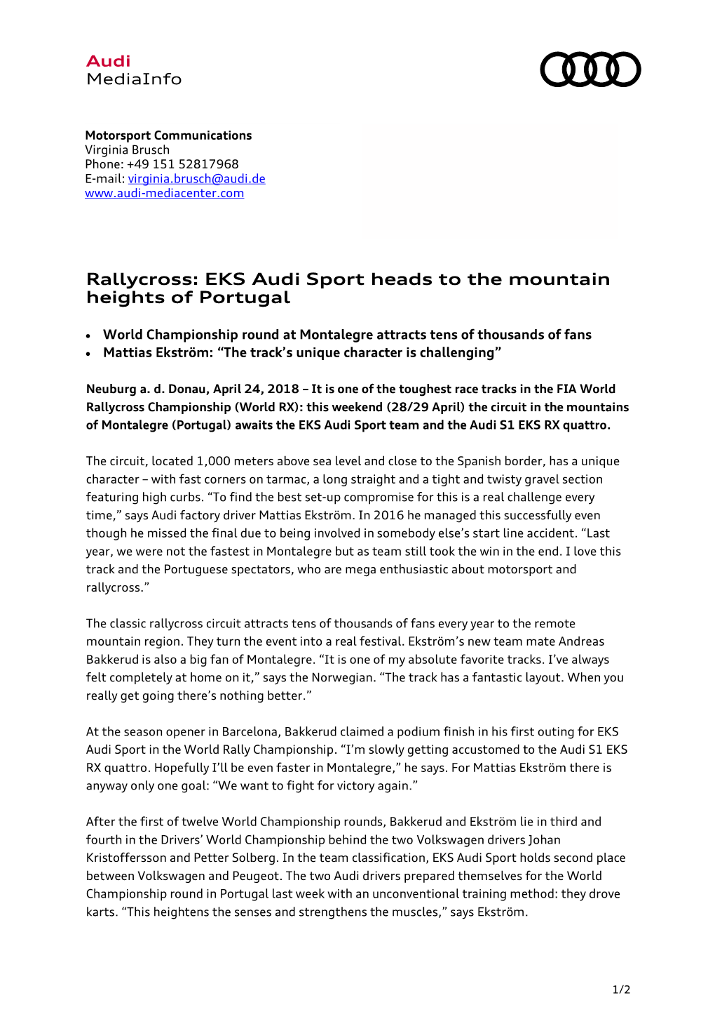 Rallycross: EKS Audi Sport Heads to the Mountain Heights of Portugal