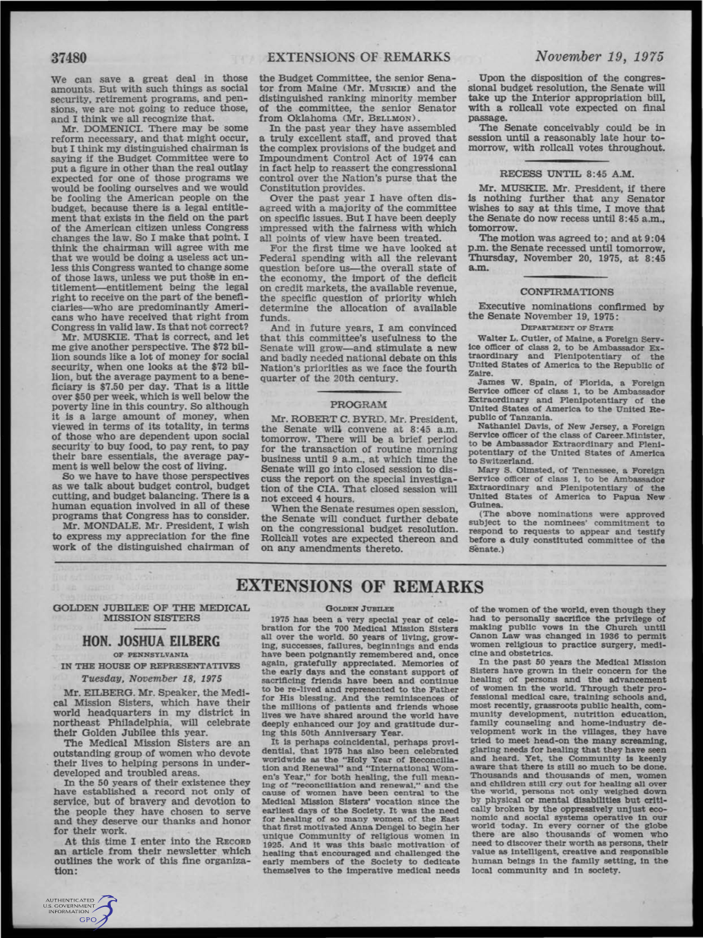 EXTENSIONS of REMARKS November 19, 1975 We Can Save a Great Deal in Those the Budget Committee, the Senior Sena­