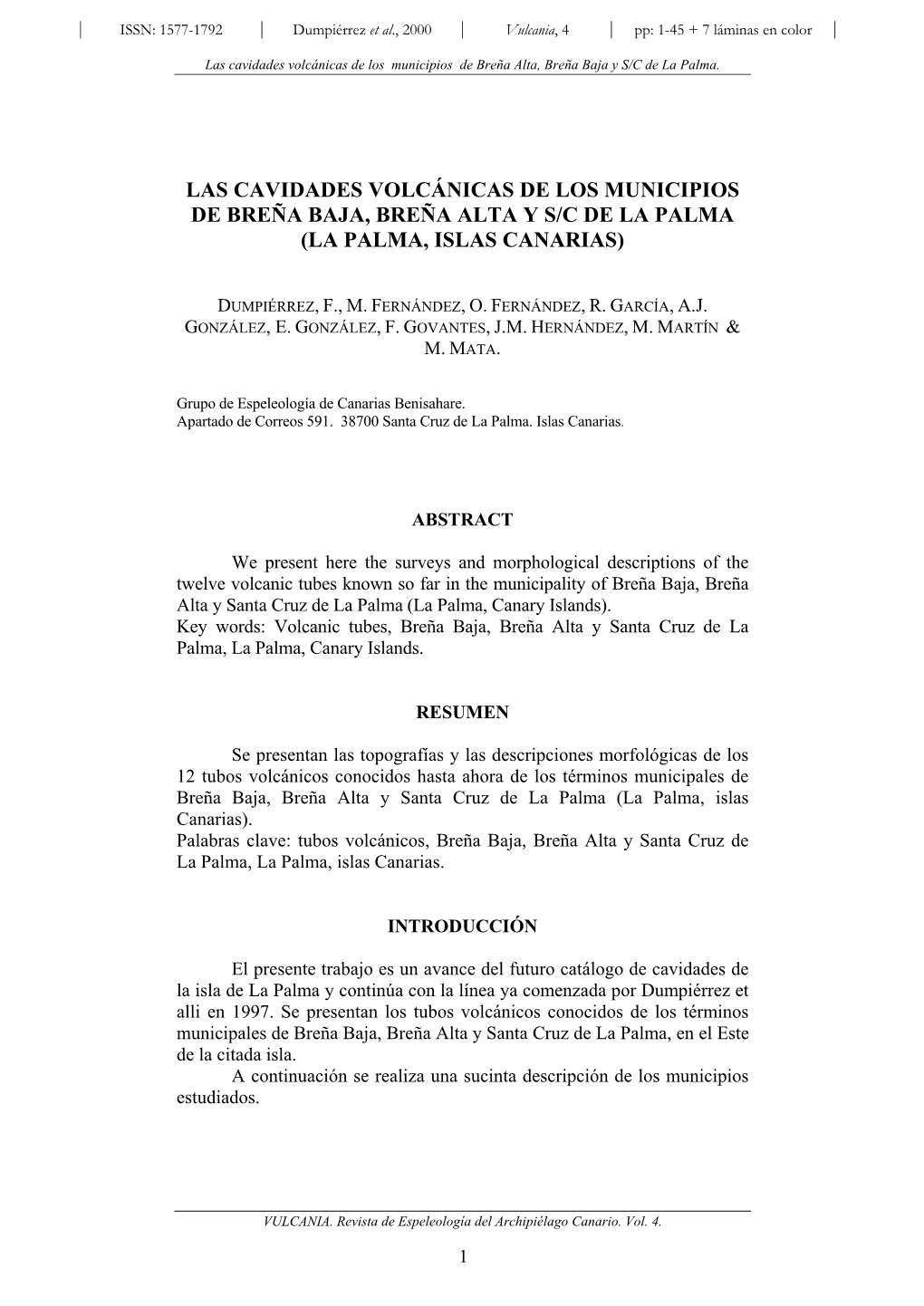 Las Cavidades Volcánicas De Los Municipios De Breña Alta, Breña Baja Y S/C De La Palma