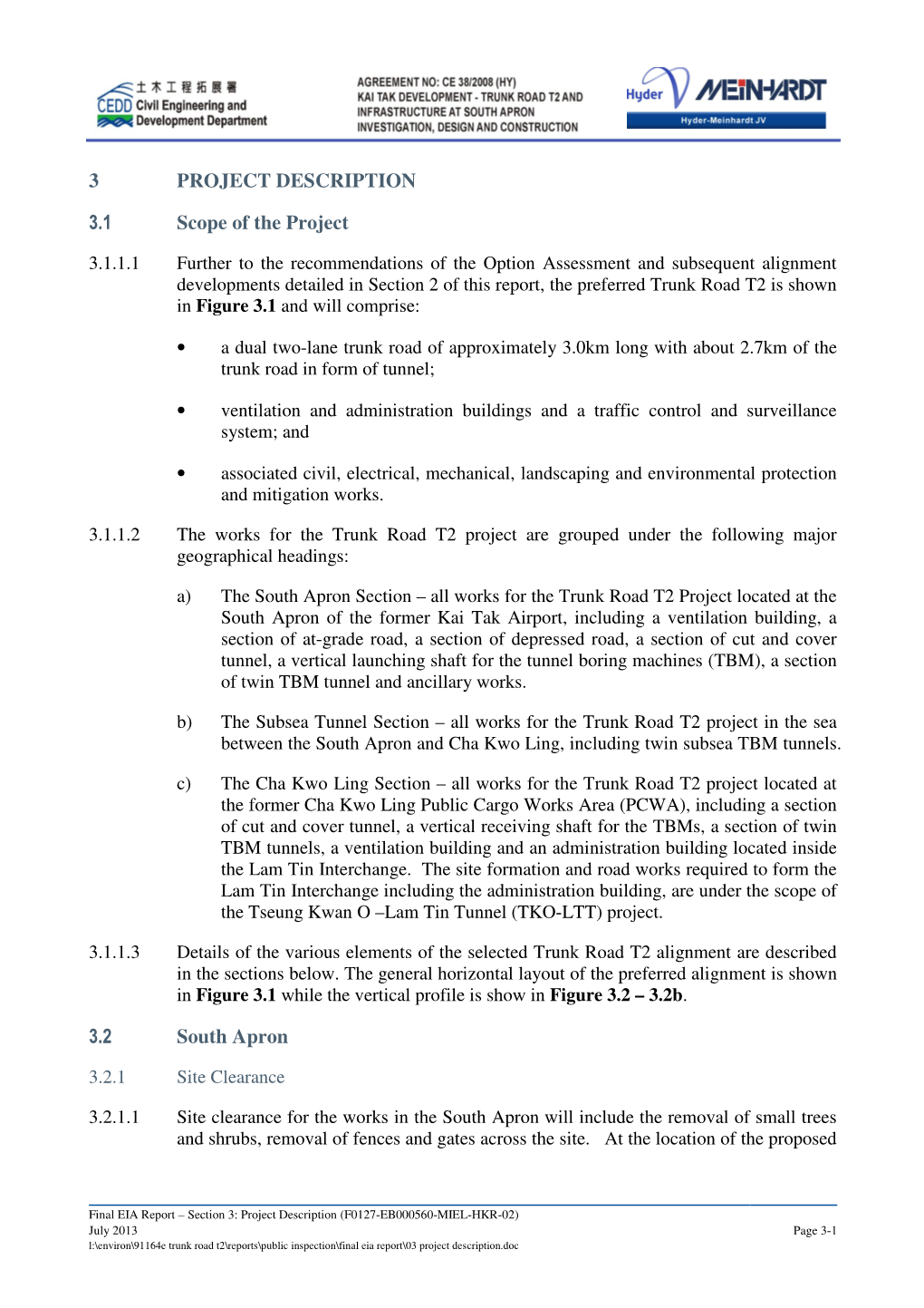 3 PROJECT DESCRIPTION 3.1 Scope of the Project 3.2 South Apron