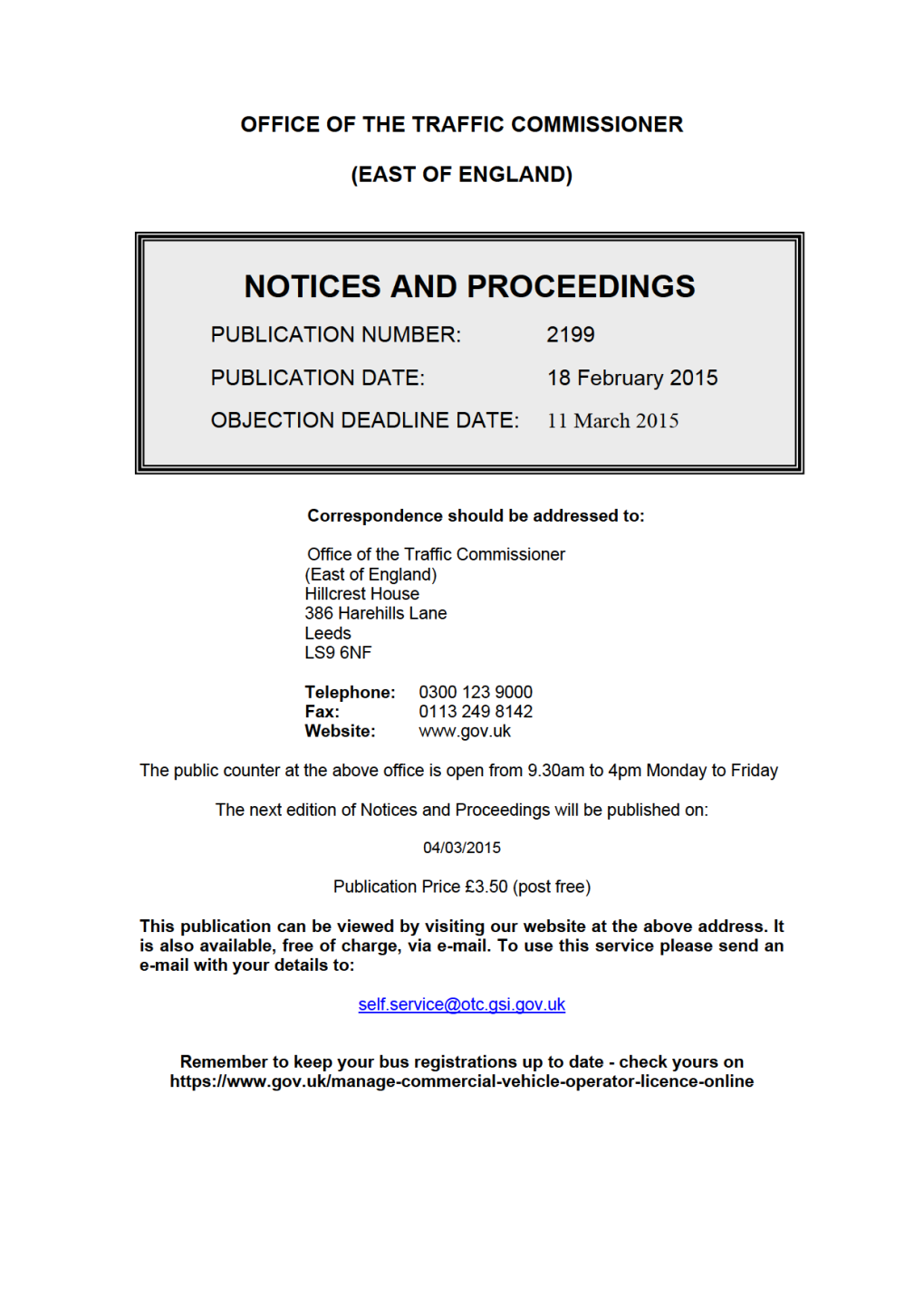 NOTICES and PROCEEDINGS 18 February 2015