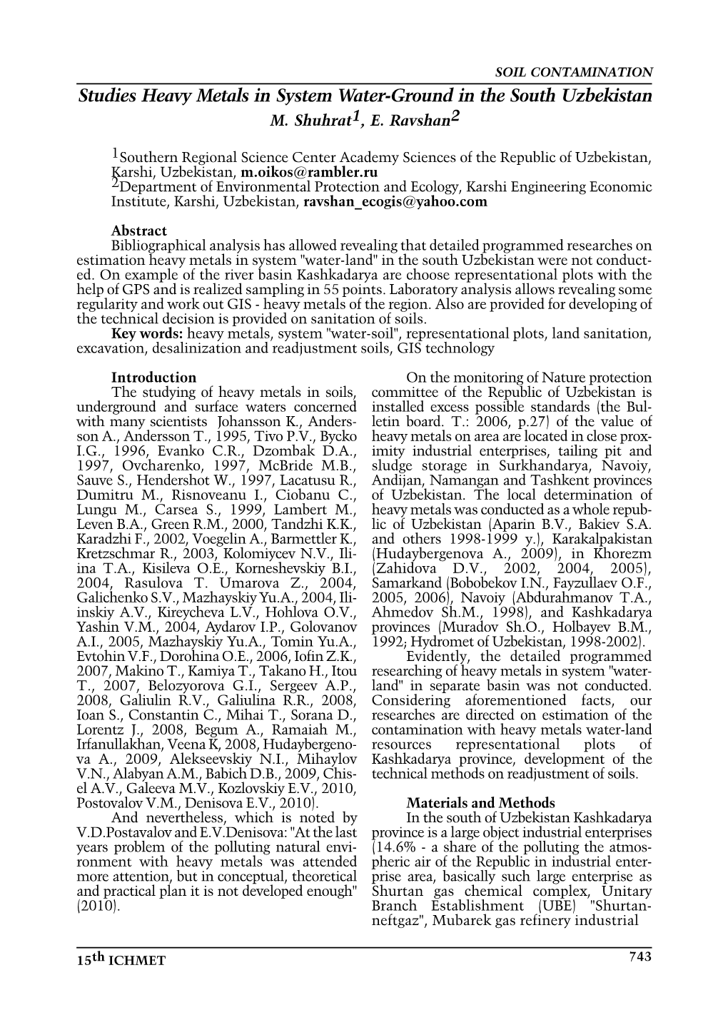 Studies Heavy Metals in System Water-Ground in the South Uzbekistan M