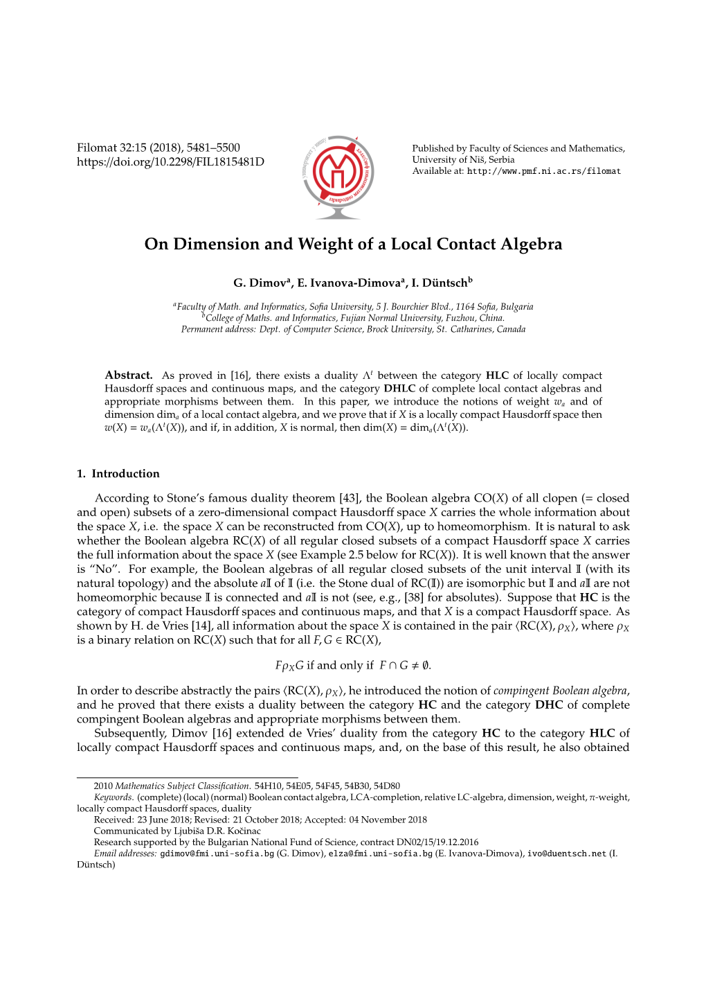 On Dimension and Weight of a Local Contact Algebra