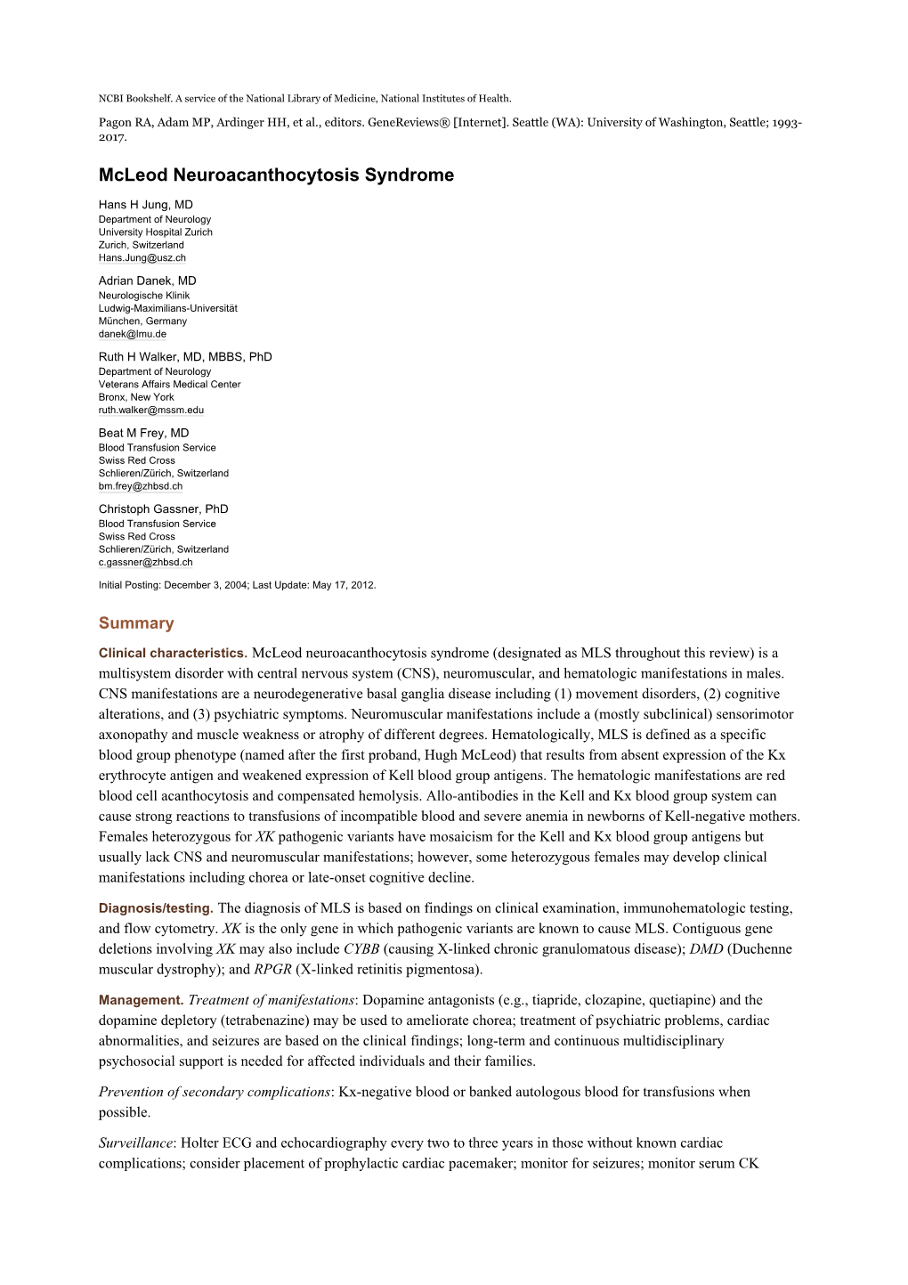 Mcleod Neuroacanthocytosis Syndrome