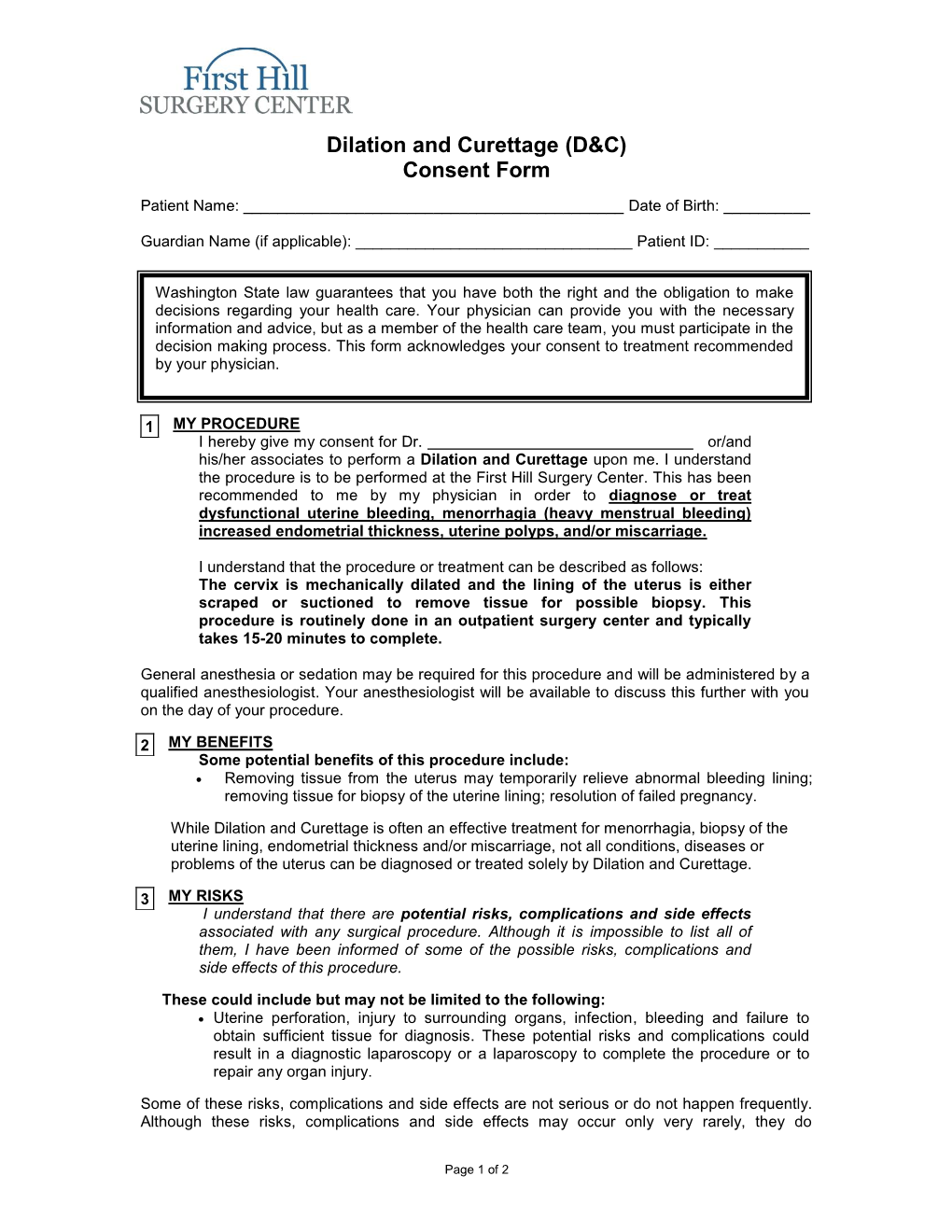 Dilation and Curettage (D&C) Consent Form