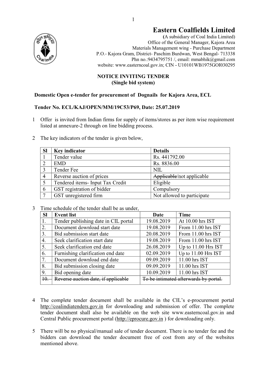 Eastern Coalfields Limited