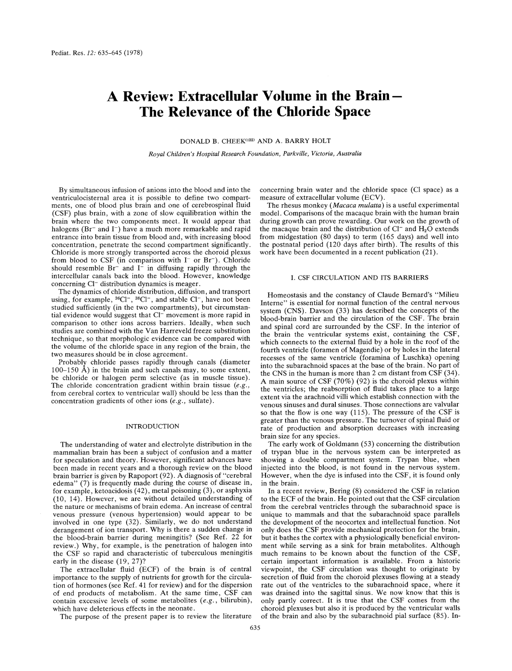 Extracellular Volume in the Brain- the Relevance of the Chloride Space