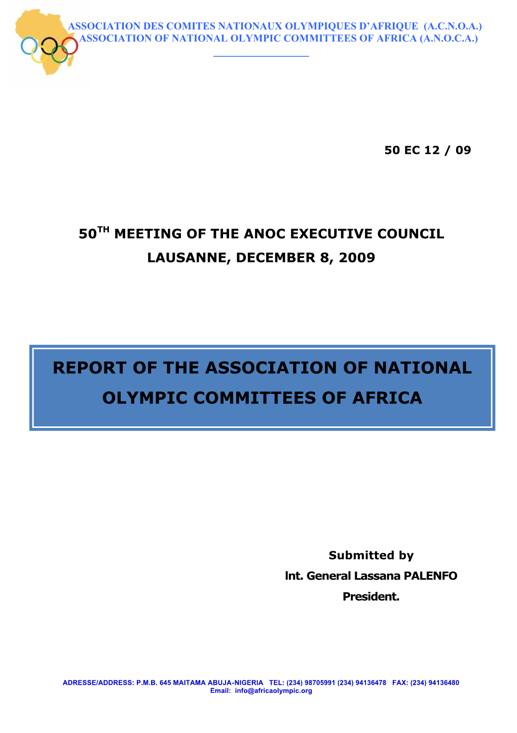 Report of the Association of National Olympic Committees of Africa