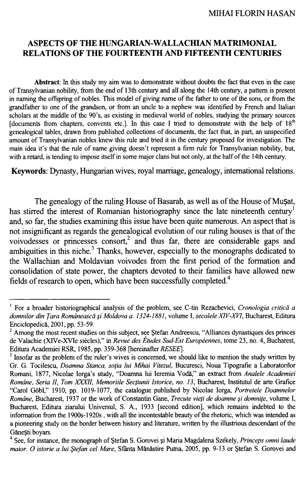 Aspects of the Hungarian-Wallachian Matrimonial Relations of the Fourteenth and Fifteenth Centuries