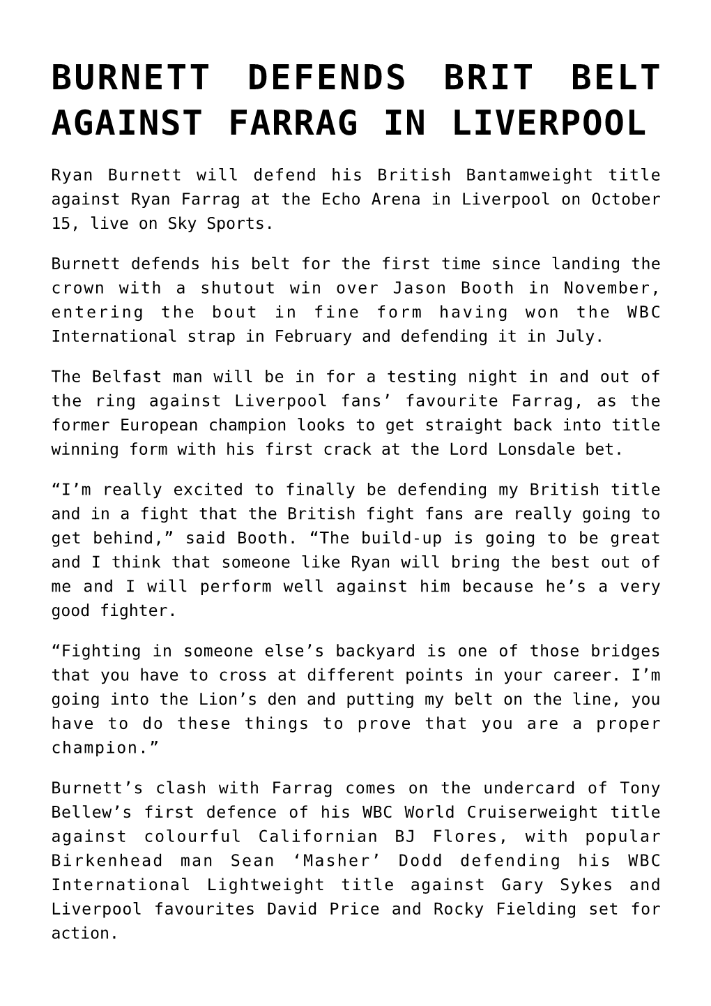 Burnett Defends Brit Belt Against Farrag in Liverpool
