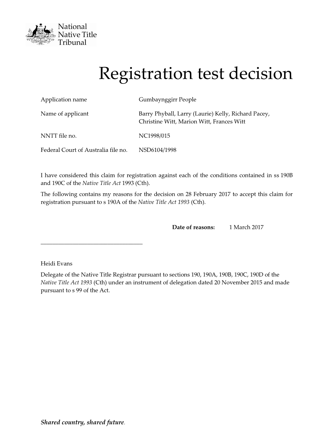 Registration Test Decision