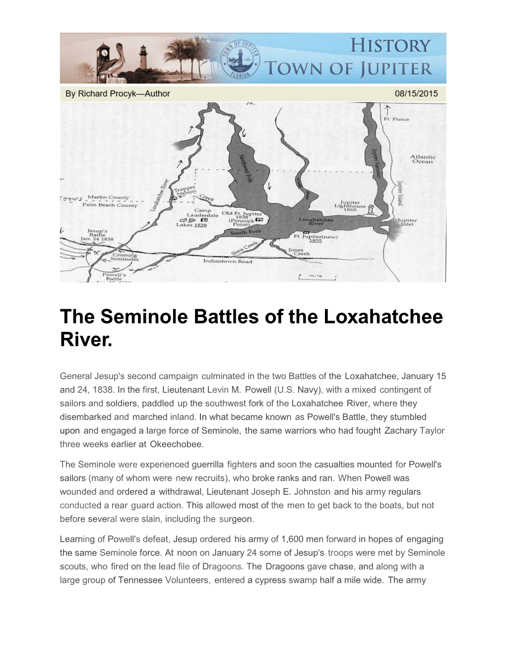 The Seminole Battles of the Loxahatchee River