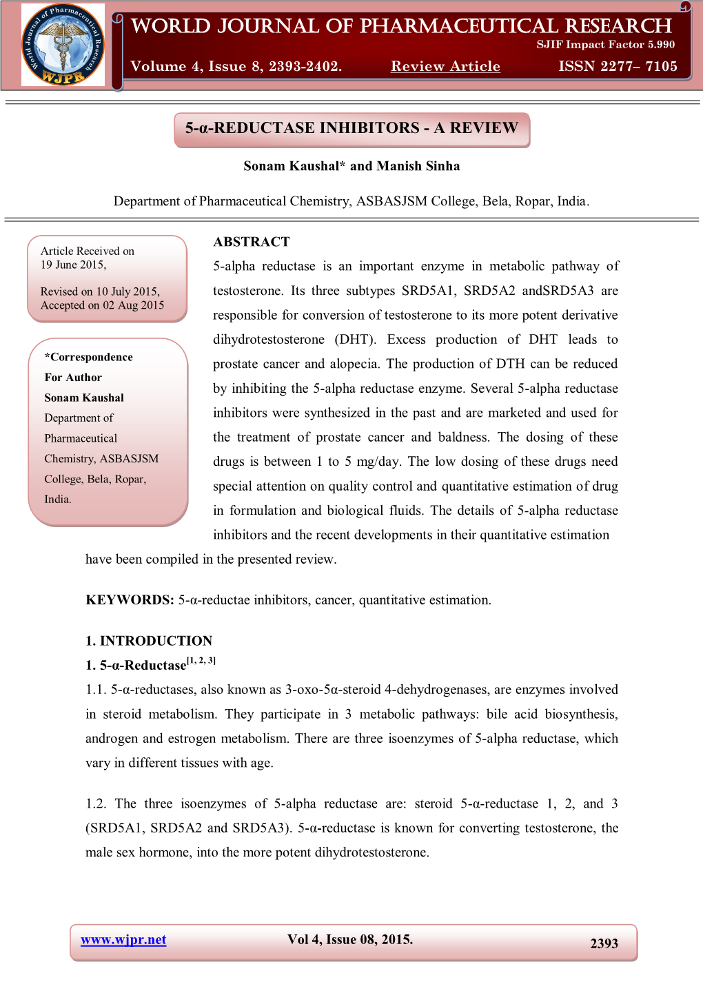 World Journal of Pharmaceutical Research Sonam Et Al