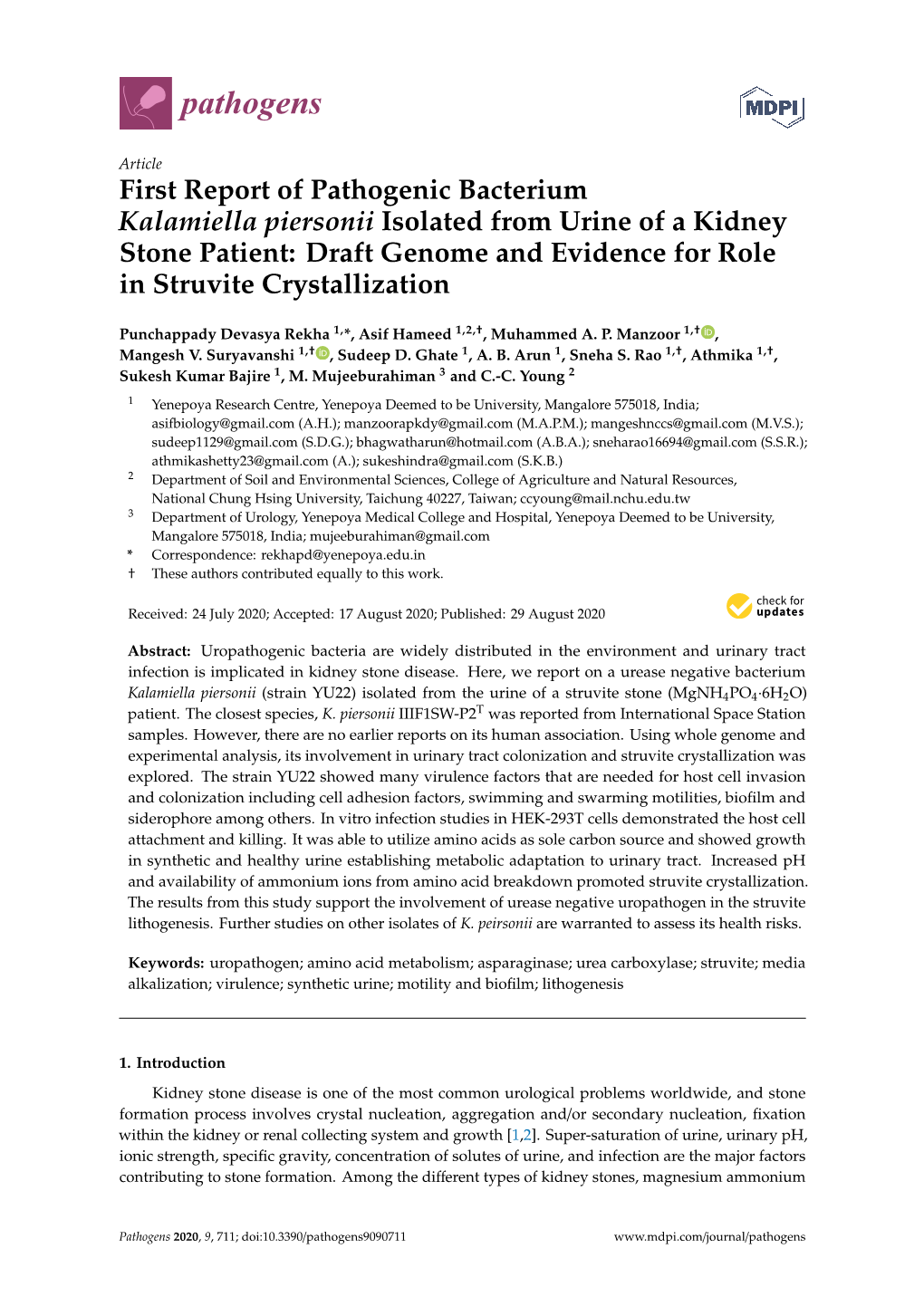 First Report of Pathogenic Bacterium Kalamiella Piersonii Isolated