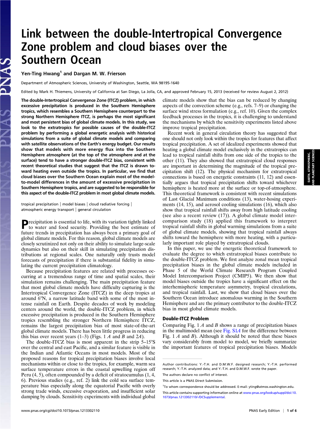 Link Between the Double-Intertropical Convergence Zone Problem and Cloud Biases Over the Southern Ocean