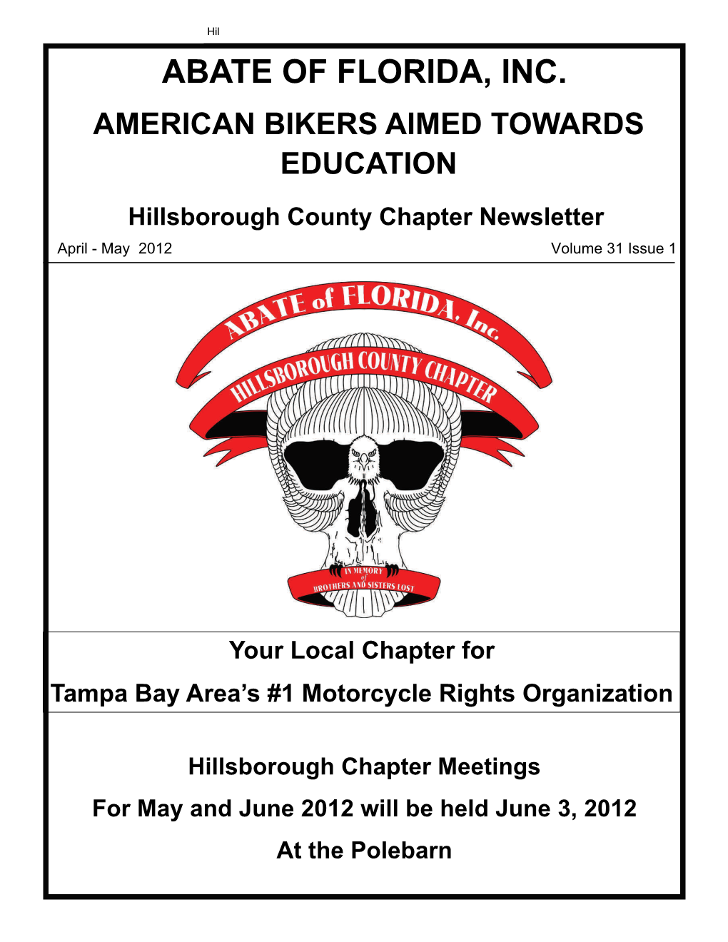 Abate of Florida, Inc. Hillsborough County Chapter Meeting Minutes