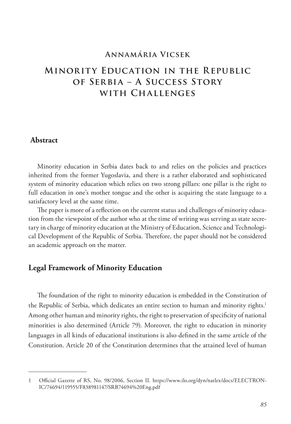Minority Education in the Republic of Serbia – a Success Story with Challenges