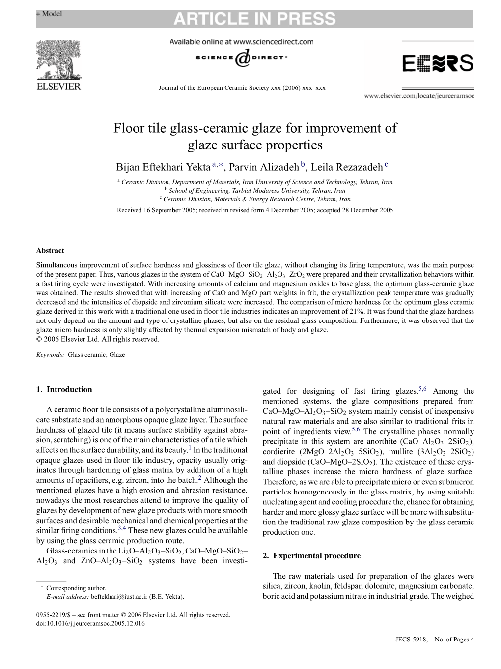 Floor Tile Glass-Ceramic Glaze for Improvement of Glaze Surface