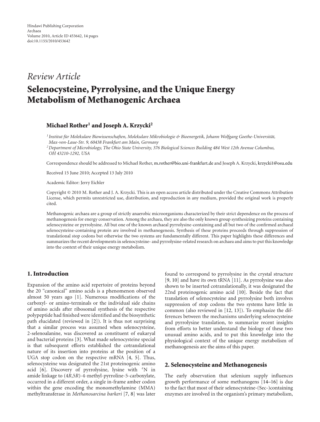 Selenocysteine, Pyrrolysine, and the Unique Energy Metabolism of Methanogenic Archaea