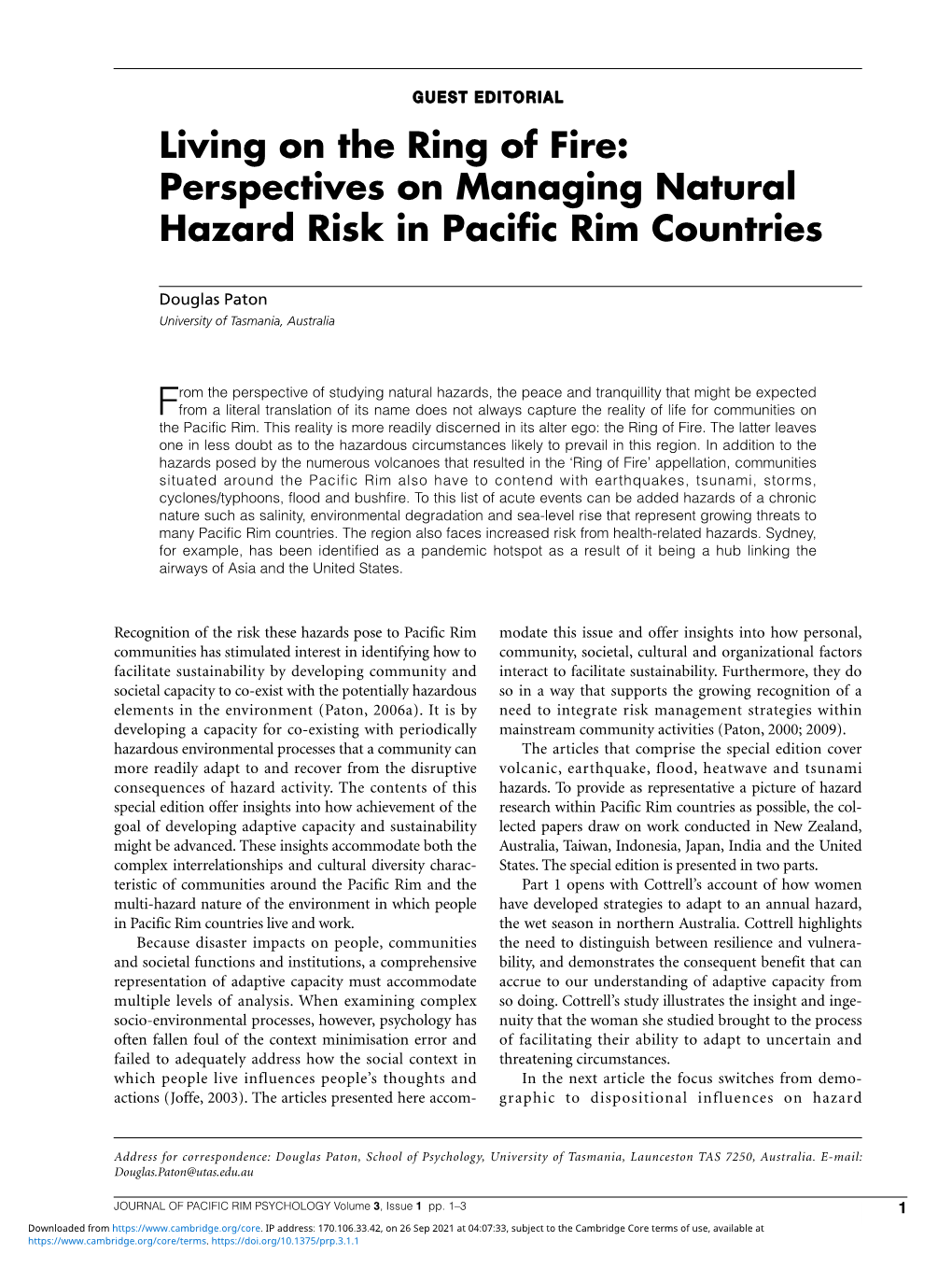 Perspectives on Managing Natural Hazard Risk in Pacific Rim Countries