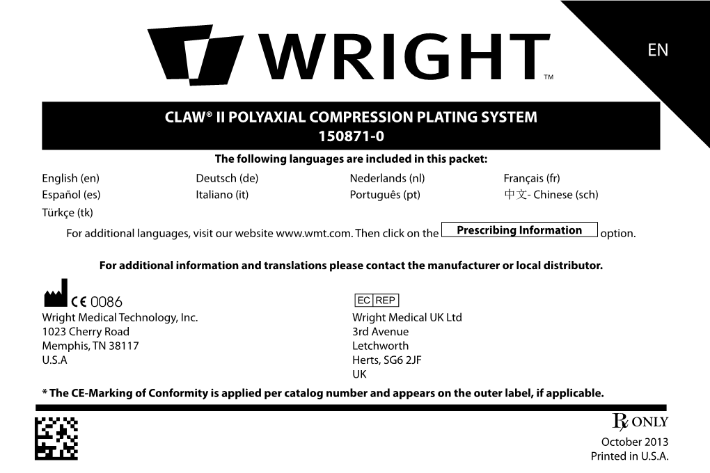 Claw® Ii Polyaxial Compression Plating System 150871-0