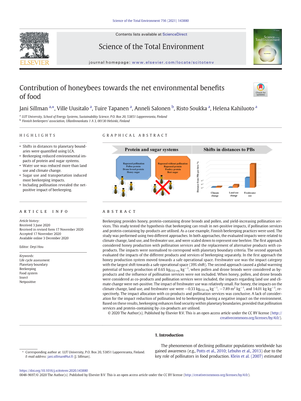 Contribution of Honeybees Towards the Net Environmental Benefits of Food